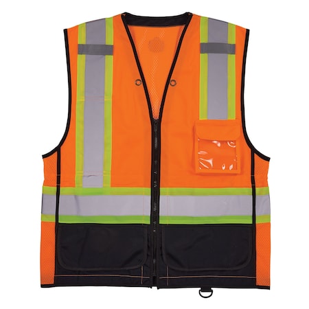 Ergodyne Two-Tone/Black Bottom Safety Vest 4XL, 5XL Class 2 U Back, , Zipper 2 Mic Tab, ID Window 8251HDZBK